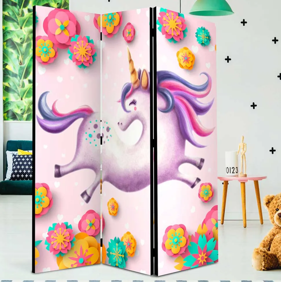 Faltbarer Paravent mit Einhorn & Blumen Motiv - Odangelo
