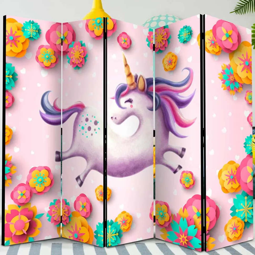 Faltbarer Paravent mit Einhorn & Blumen Motiv - Odangelo