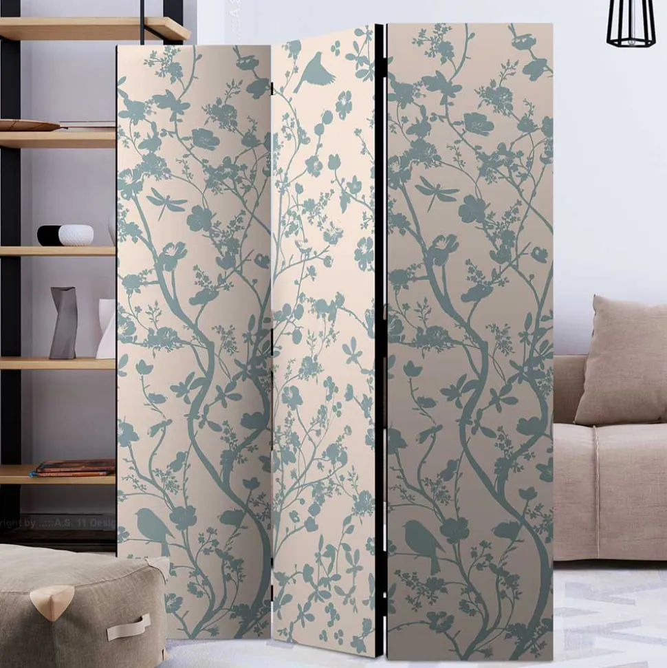 Faltbarer Raumteiler in Creme & Blaugrau - Emilio