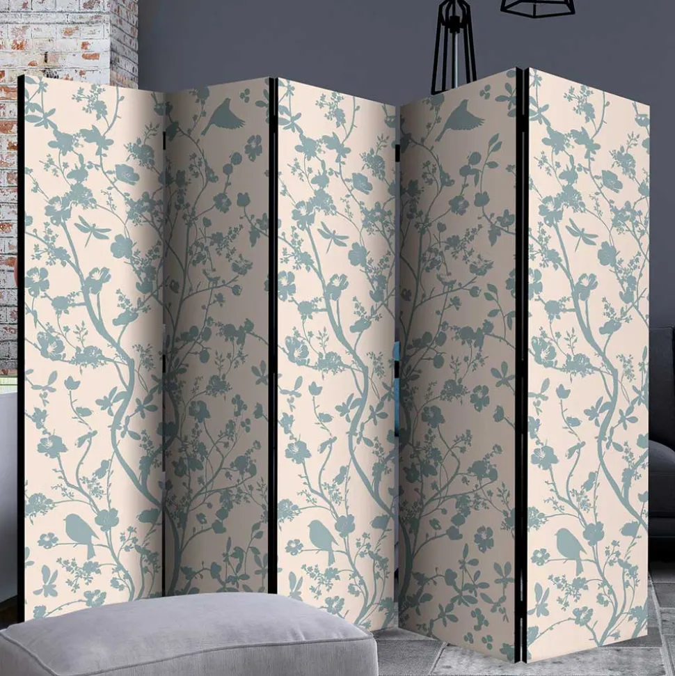 Faltbarer Raumteiler in Creme & Blaugrau - Emilio