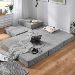 Faltmatratze Polsterhocker in Grau Stoff - Samba