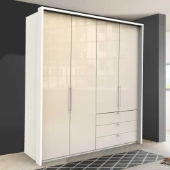 Falttüren Kleiderschrank in Creme Glas - Zidarie