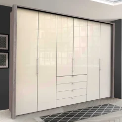 Falttüren Kleiderschrank in Beige Glasfront - Budelli