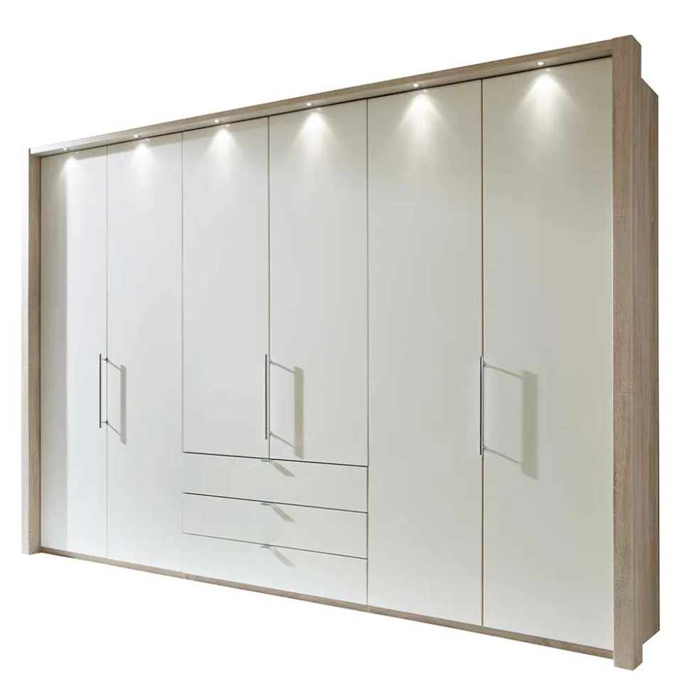 Falttürenschrank Gunjo in Weiß Eiche Sägerau