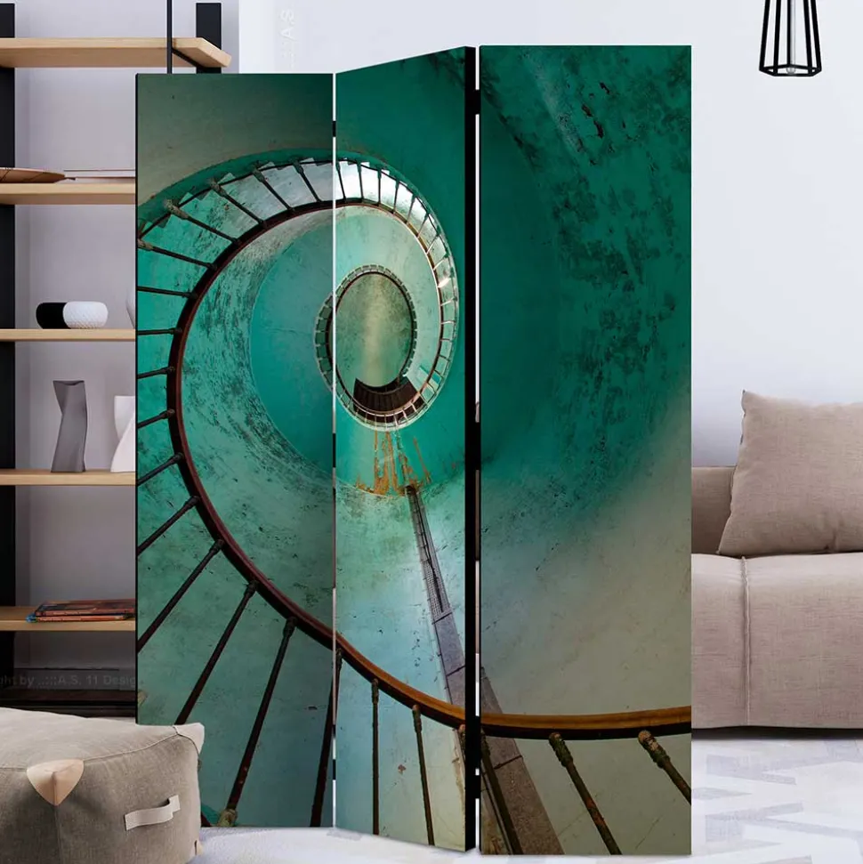 Farbig bedruckter Paravent mit Motiv Wendeltreppe - Eprisa
