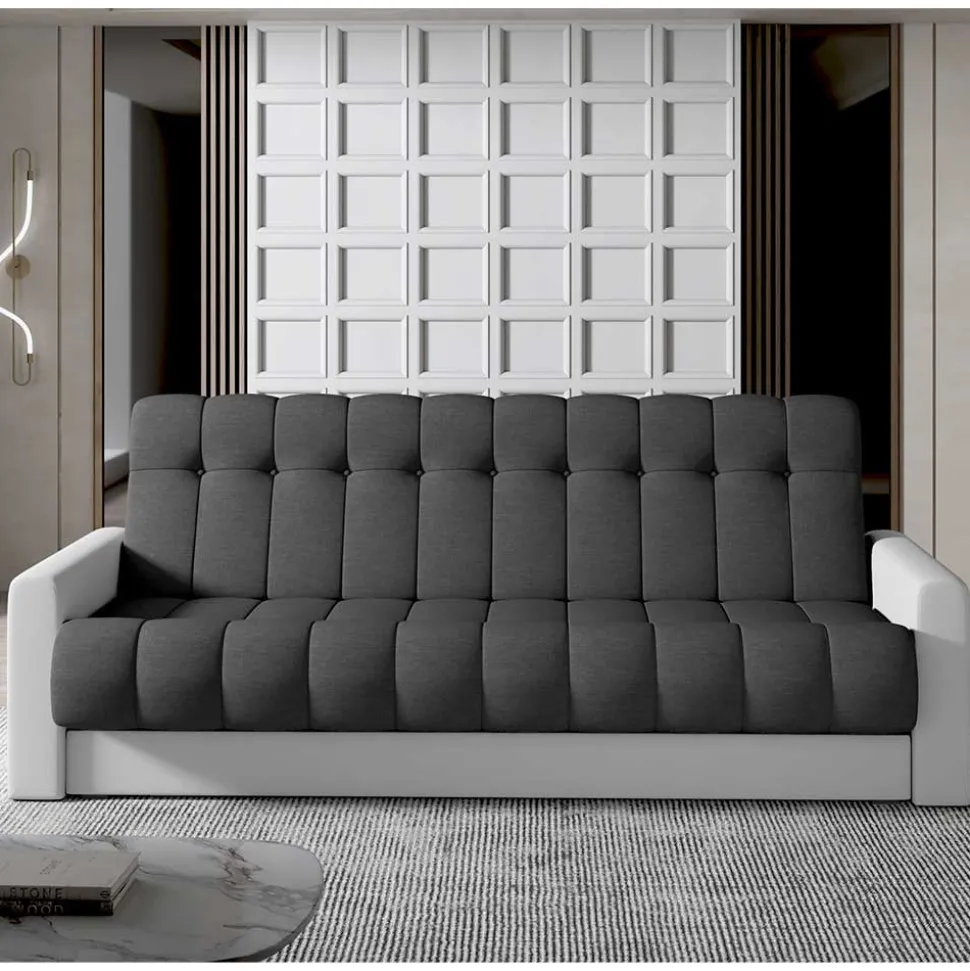 Federkern Bettcouch in Dunkelgrau und Weiß - Rasmino