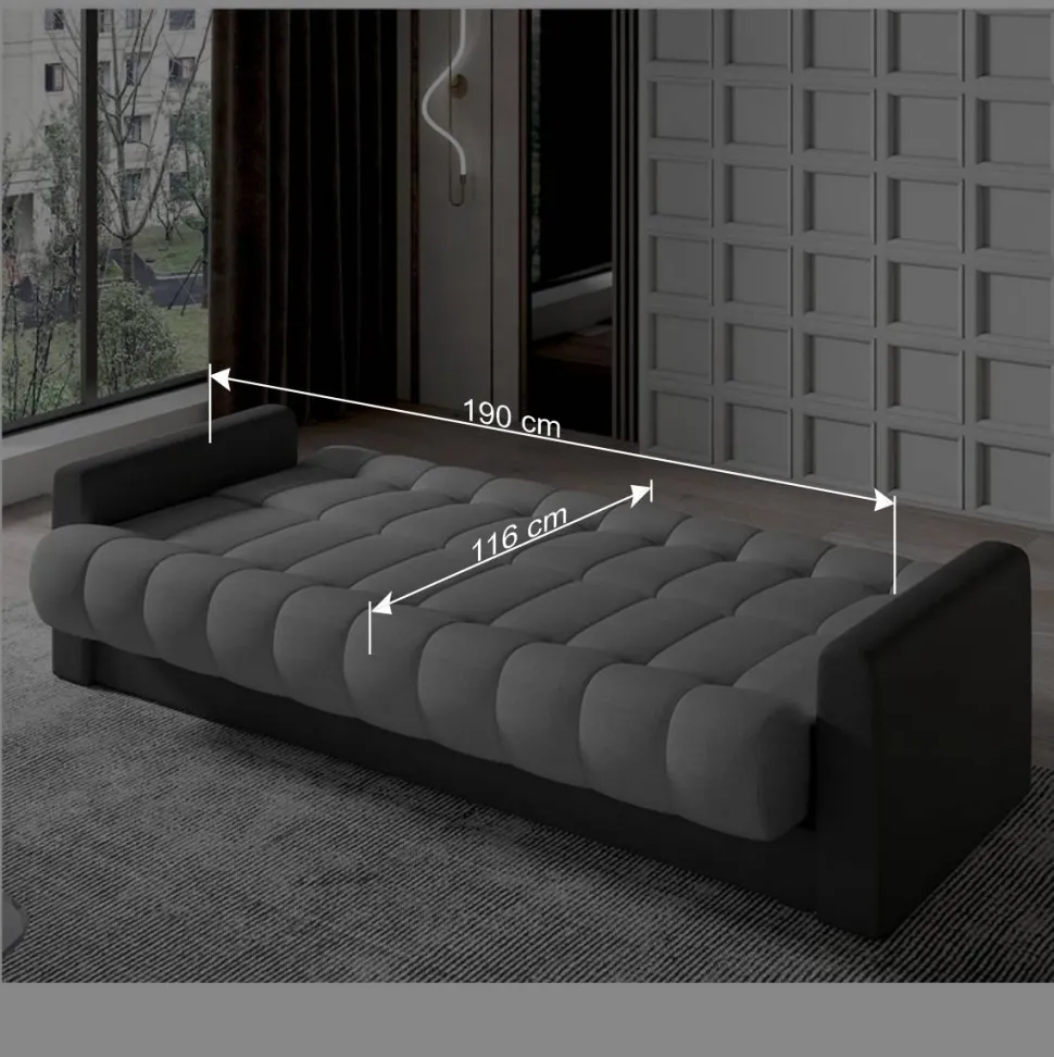 Federkern Bettcouch in Dunkelgrau und Weiß - Rasmino