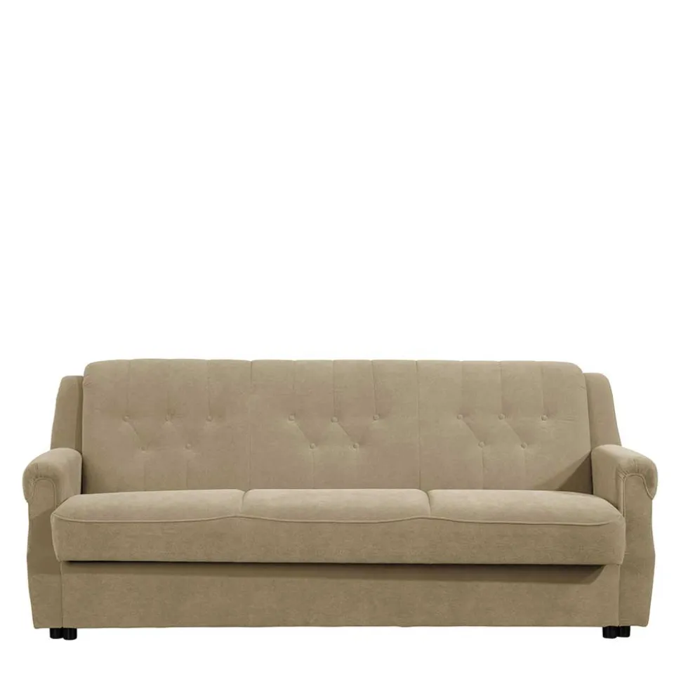 Federkern Schlafsofa aus Flockstoff in Beige - Mabu