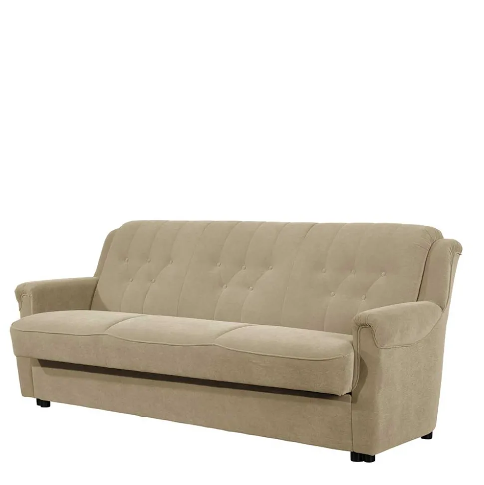 Federkern Schlafsofa aus Flockstoff in Beige - Mabu