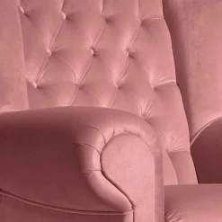 Federkern-Ohrensessel in Rosa und Nussbaum Braun - Masiela