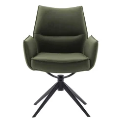 Federkern-Tischsessel aus Echtleder in Oliv - Filipan (2er Set)