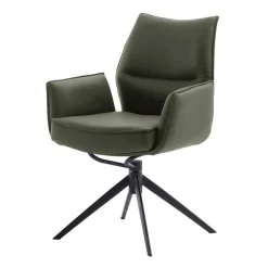 Federkern-Tischsessel aus Echtleder in Oliv - Filipan (2er Set)