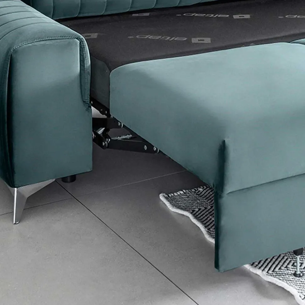 Federkern-Wohnzimmercouch in Petrol Blau Samt - Racing