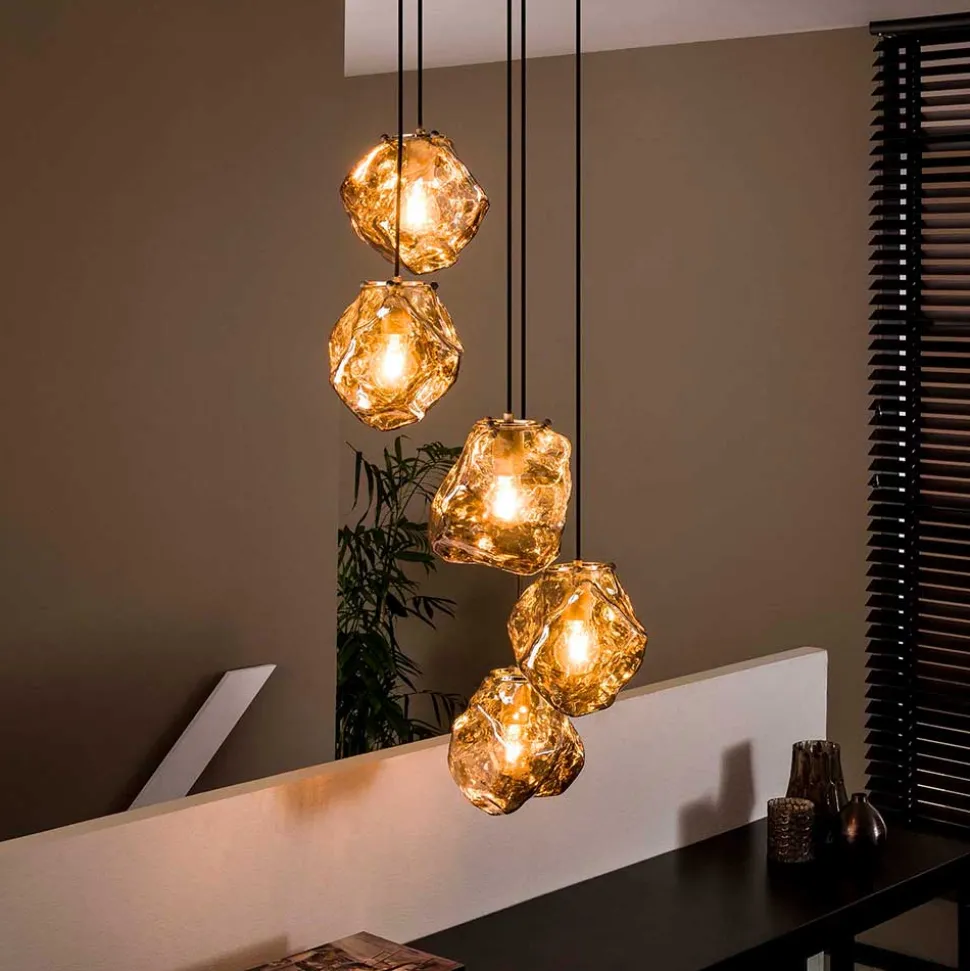 5-flammige Designer Pendelleuchte in Felsstein Optik - Mantua