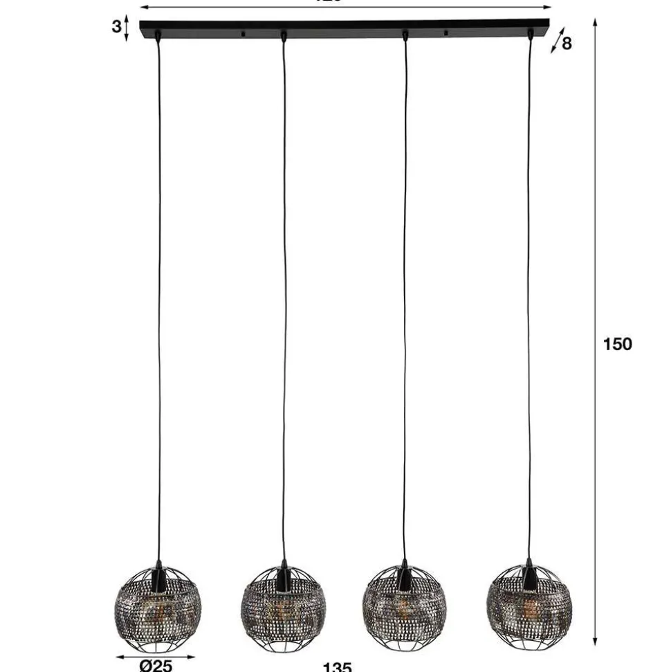 4-flammige Design-Hängelampe in Schwarzbraun - Raula