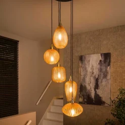 5-flammige Hängelampe mit Braunglas Schirmen - Infermo