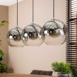 3-flammige Hängelampe mit Glas Kugel Schirmen - Vetrano