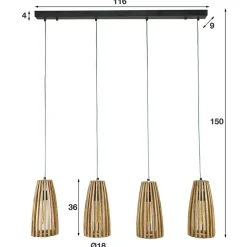 4-flammige Hängelampe mit Holzschirmen - Orvinio