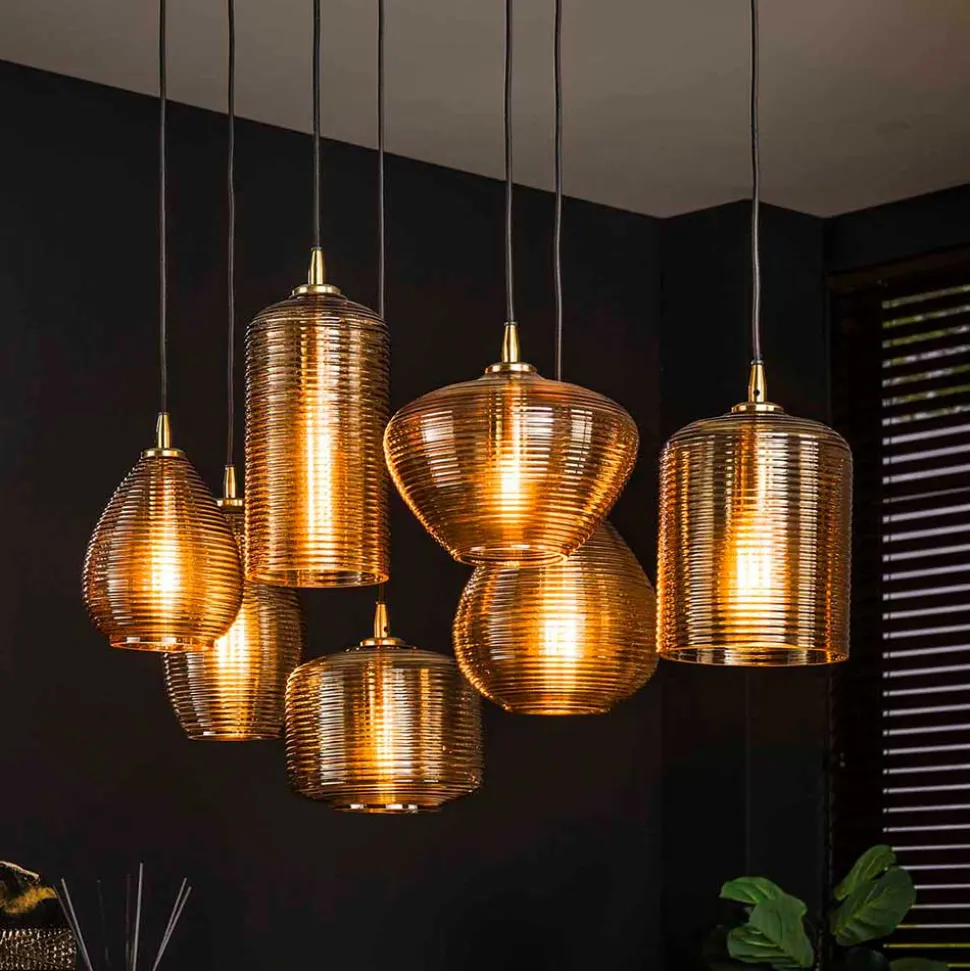 7-flammige Hängelampe mit Rillenglas Schirmen - Piatra