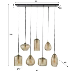 7-flammige Hängelampe mit Rillenglas Schirmen - Piatra