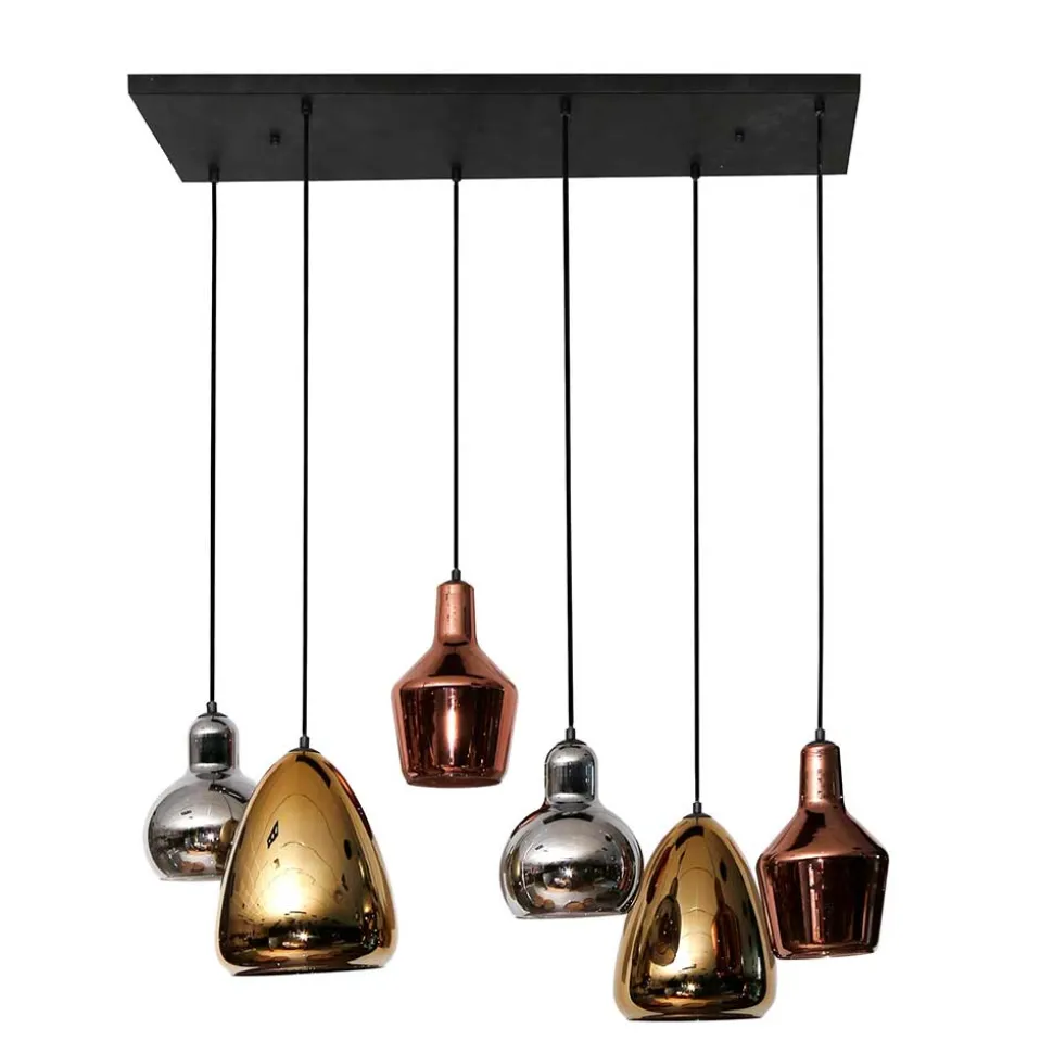 6-flammige Hängelampe mit verschiedenen Glasschirmen - Gerri
