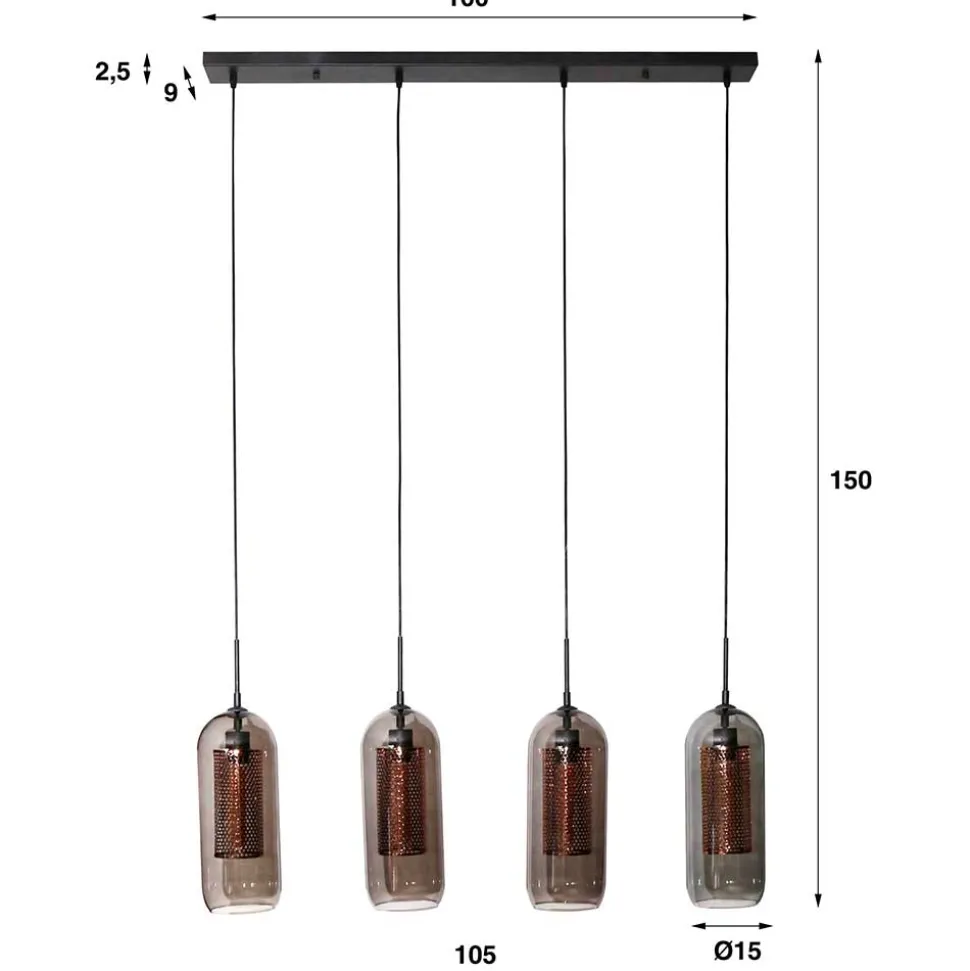 4-flammige Hängeleuchte in Schwarzgrau - Vironda
