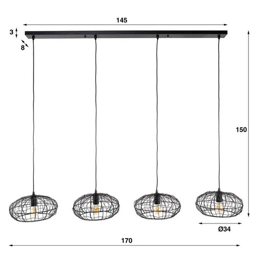 4-flammige Hängeleuchte mit Drahtschirmen - Pardial