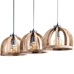 3-flammige Küchentisch Hängelampe mit Holzschirmen - Loerena