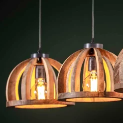 3-flammige Küchentisch Hängelampe mit Holzschirmen - Loerena