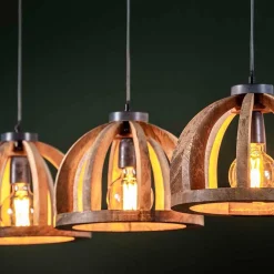 3-flammige Küchentisch Hängelampe mit Holzschirmen - Loerena