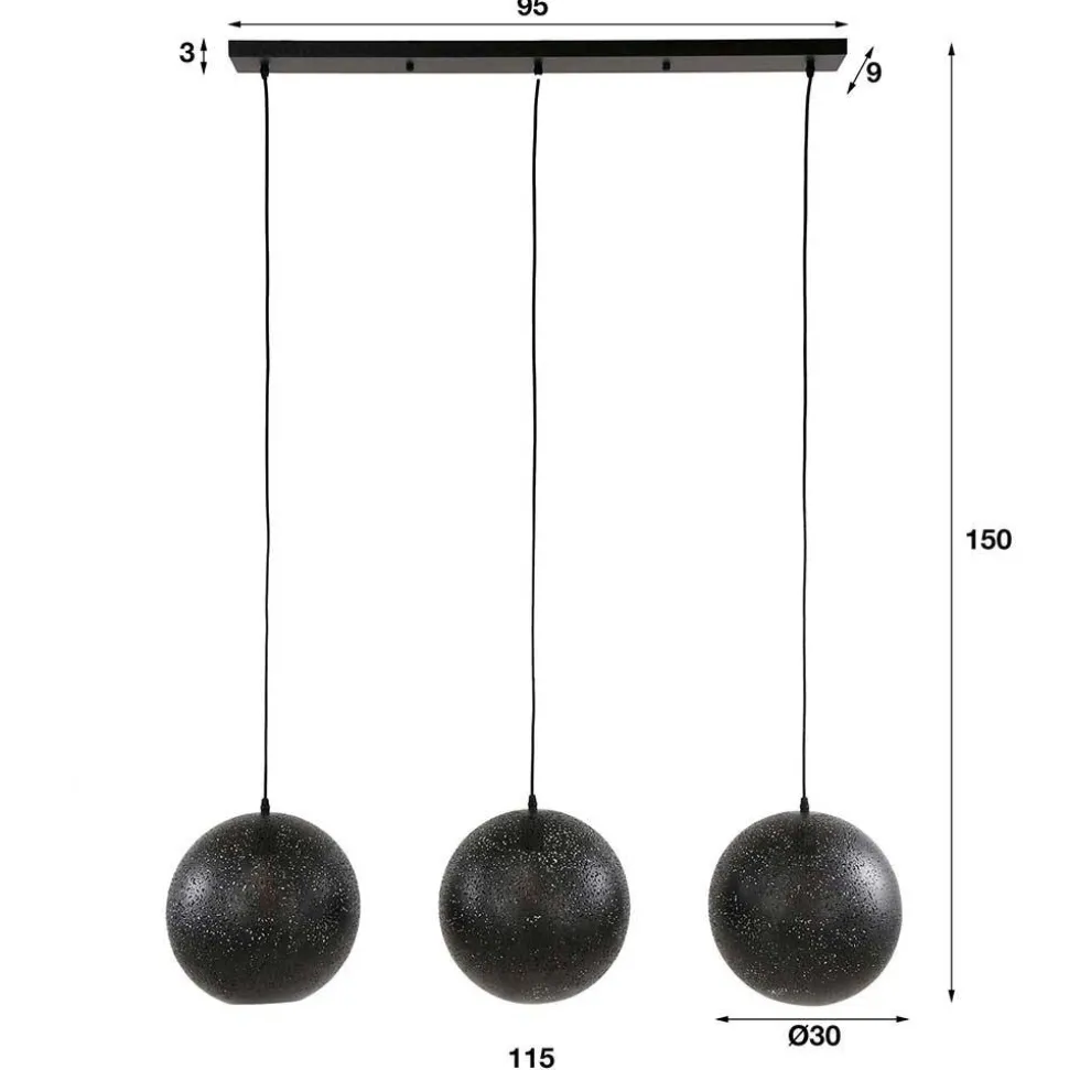 3-flammige Kugel-Hängelampe in Schwarz - Feixon