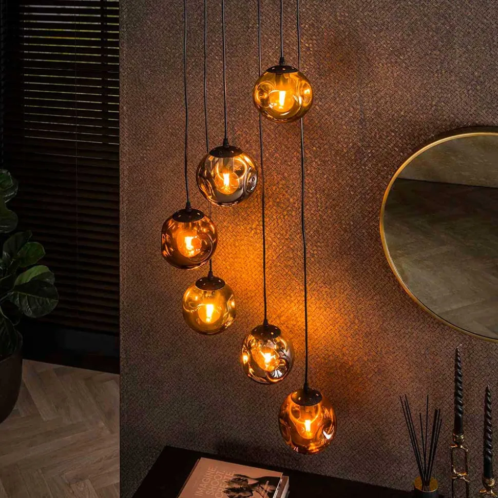 6-flammige Leuchte mit Kugelschirmen aus Glas - Polar