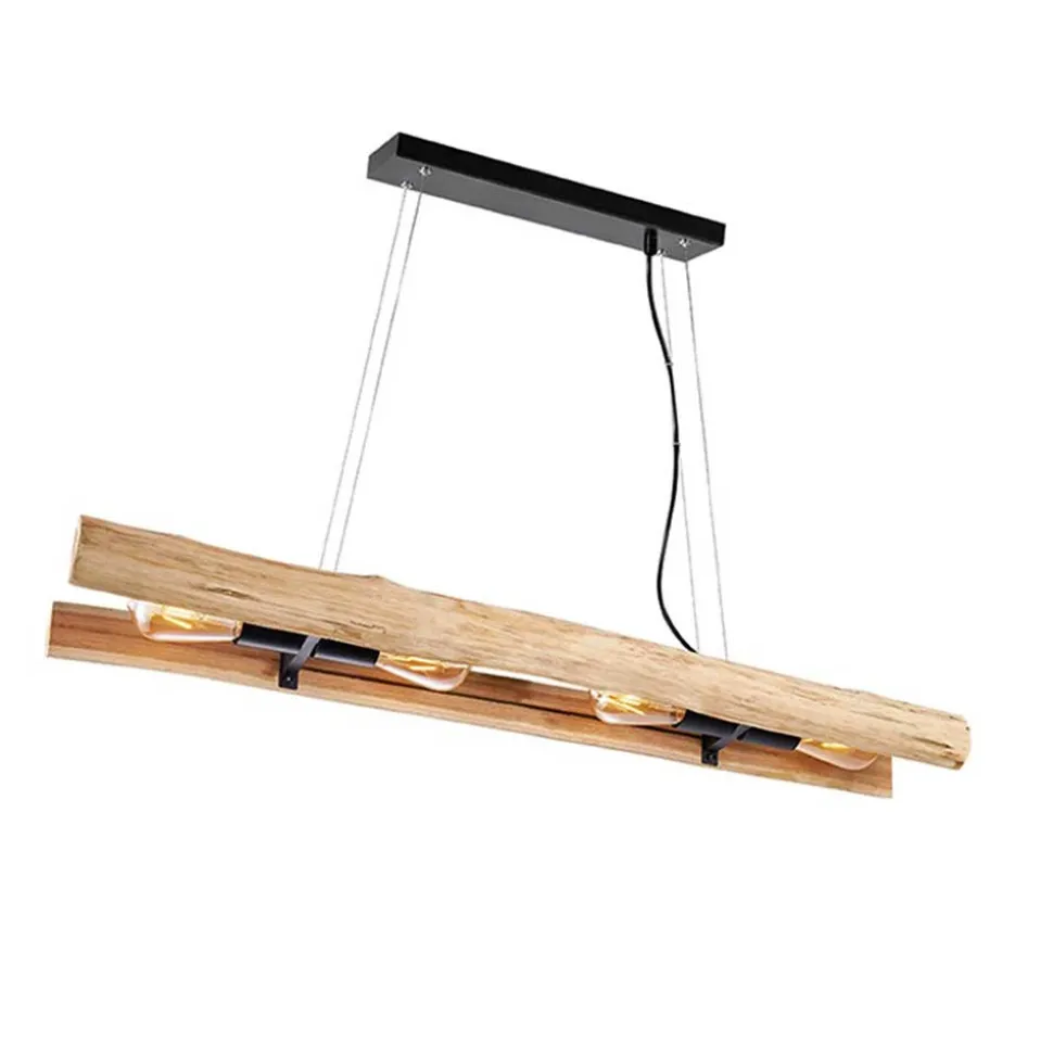 4-flammige Pendelleuchte aus Massivholz Natur - Tanky