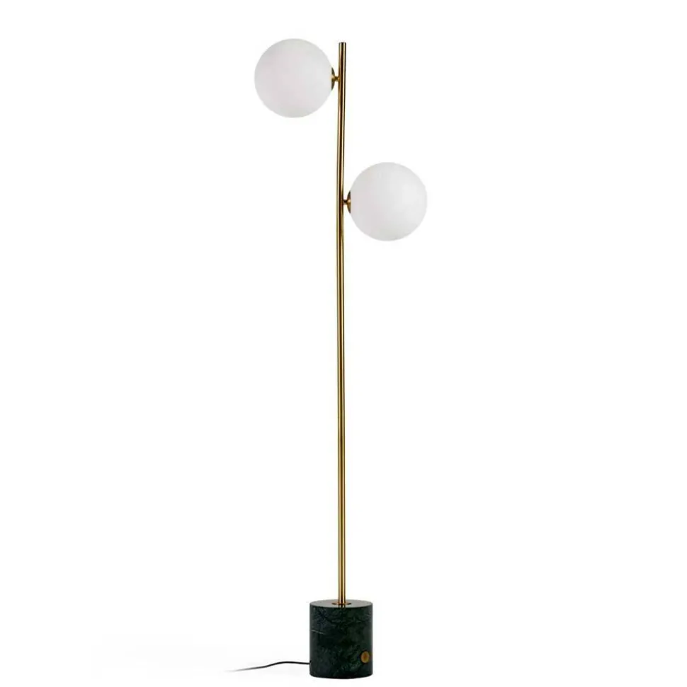 2-flammige Stehleuchte mit weißen Glas Kugelschirmen - Partiona