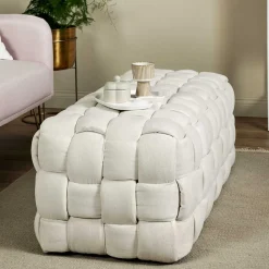 Flechtoptik Polsterbank in Cremeweiß - Vignus