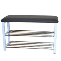 Flur Bank mit Kunstleder Schwarz Siska mit 2 Schuhablagen