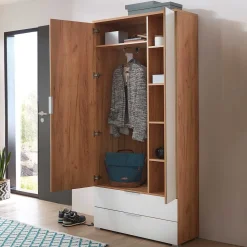 Flur Garderobenschrank in Weiß & Eiche - Reestyl
