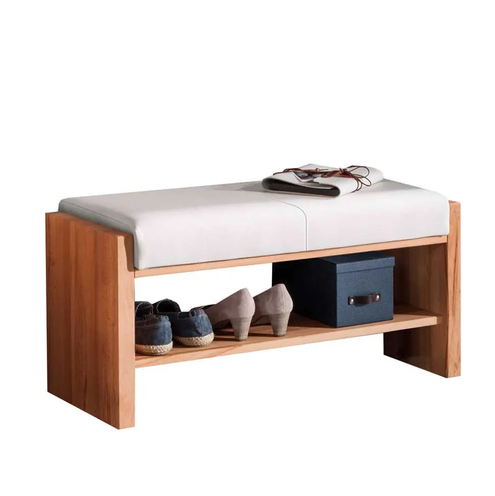 Flur Holzbank mit Polster Echtleder - Mandrey