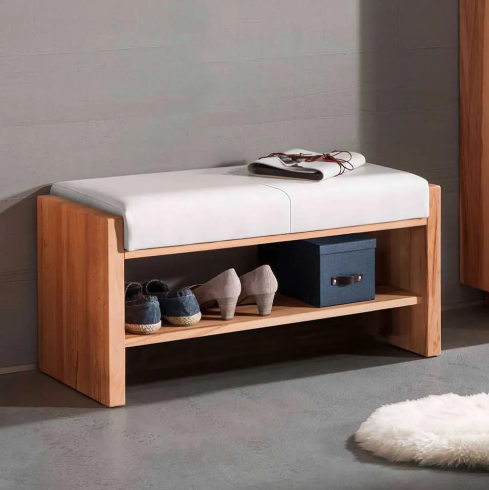 Flur Holzbank mit Polster Echtleder - Mandrey