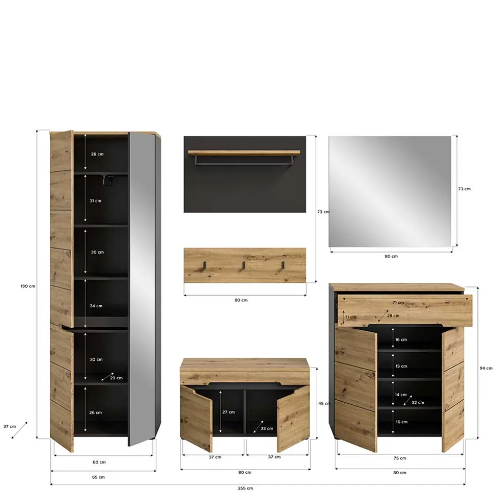 Flur Kompletteinrichtung Möbelset - Norja (sechsteilig)