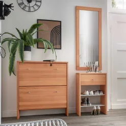 Flur Schuhaufbewahrung & Spiegel Set - Shimousa (dreiteilig)