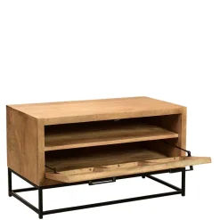 Flurbank mit Schuhklappe aus Holz & Rattan Geflecht - Lazianus