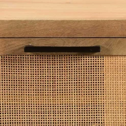 Flurbank mit Schuhklappe aus Holz & Rattan Geflecht - Lazianus