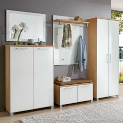 Flurgarderobenset Wynoca in Weiß Glas beschichtet (fünfteilig)