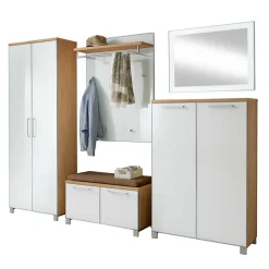 Flurgarderobenset Wynoca in Weiß Glas beschichtet (fünfteilig)