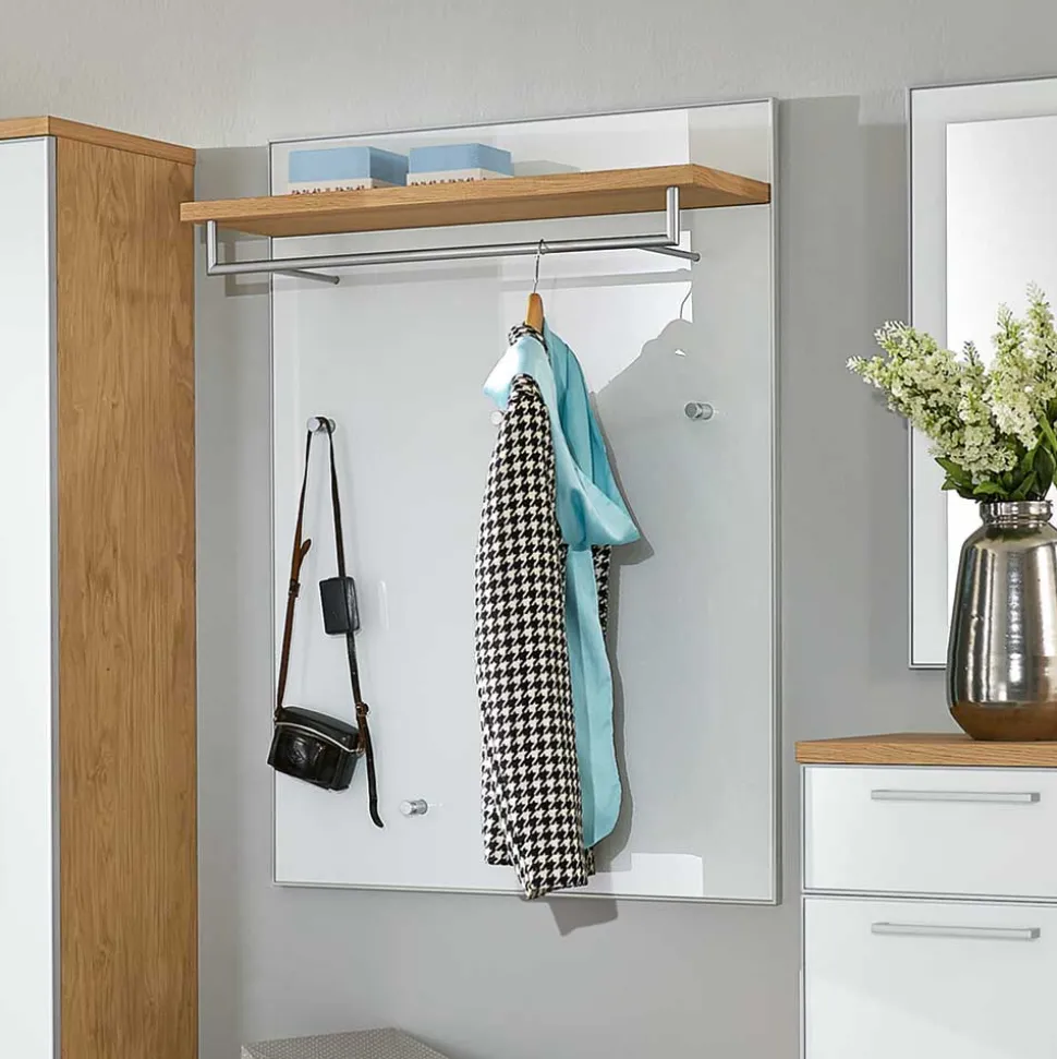 Flurgarderobenset Wynoca in Weiß Glas beschichtet (fünfteilig)