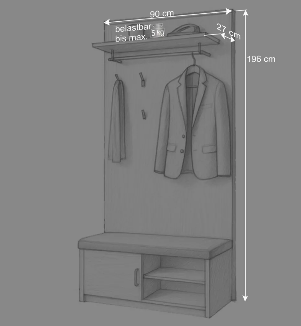 Flurgarderobenset Xesta in Sonoma Eiche (fünfteilig)