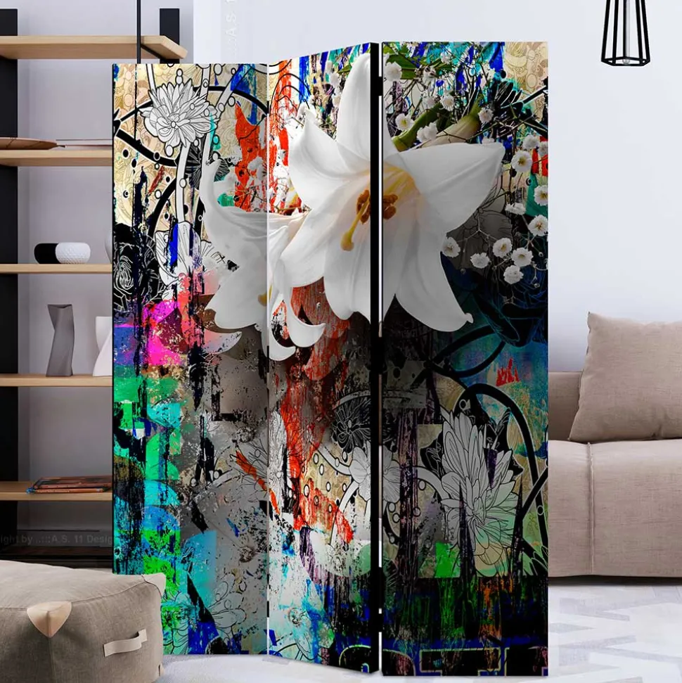 Fotodruck Paravent Graffiti & Lilien - Bergen