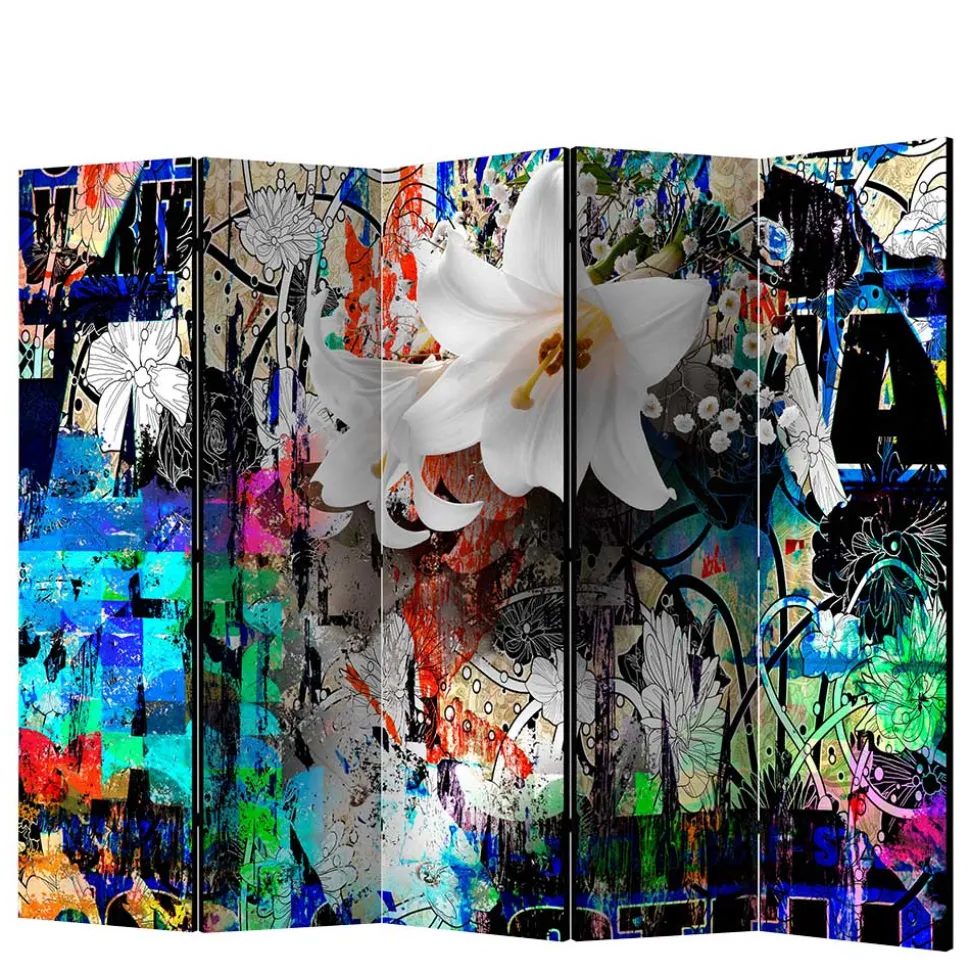 Fotodruck Paravent Graffiti & Lilien - Bergen