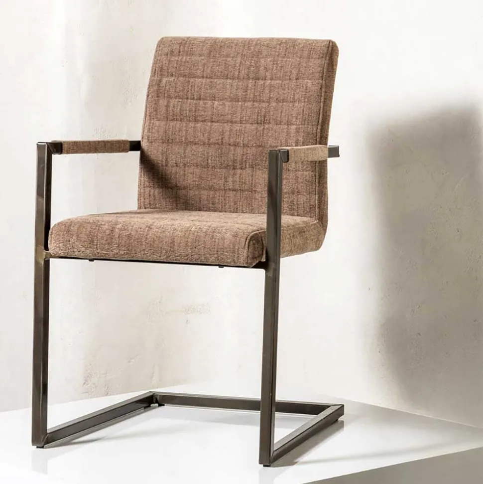 Freischwinger Armlehnenstuhl in Braun meliert - Sicilia (2er Set)